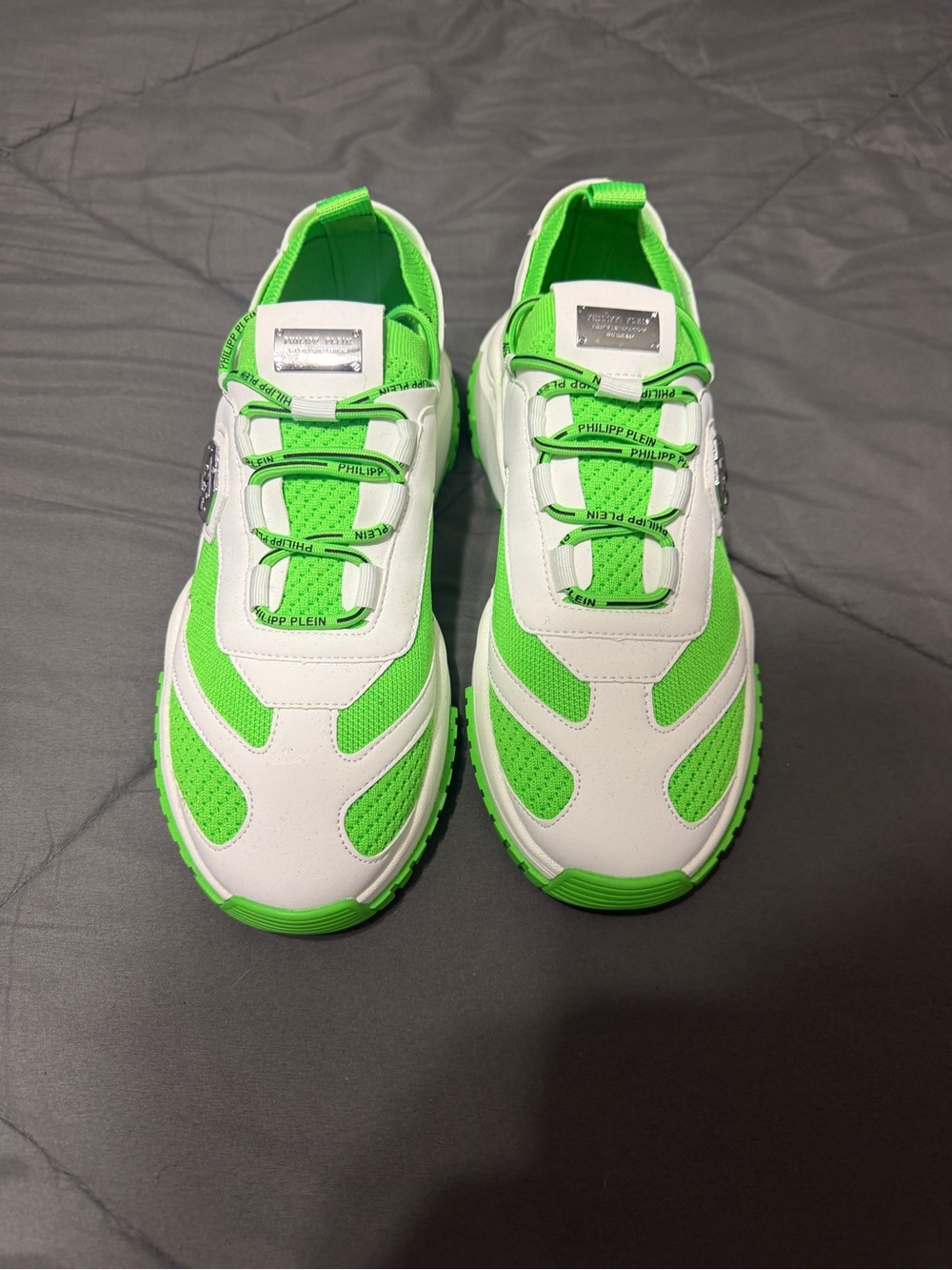 Philipp Plein Kids White & Neon Green Sport Sneakers